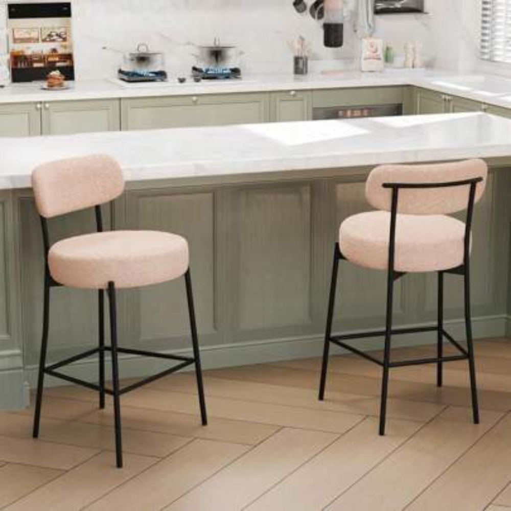 Home Bar Set - เก้าอี้บาร์สีเบจ ชุด 2 ตัว, ความสูงระดับเคาน์เตอร์ 27.56
