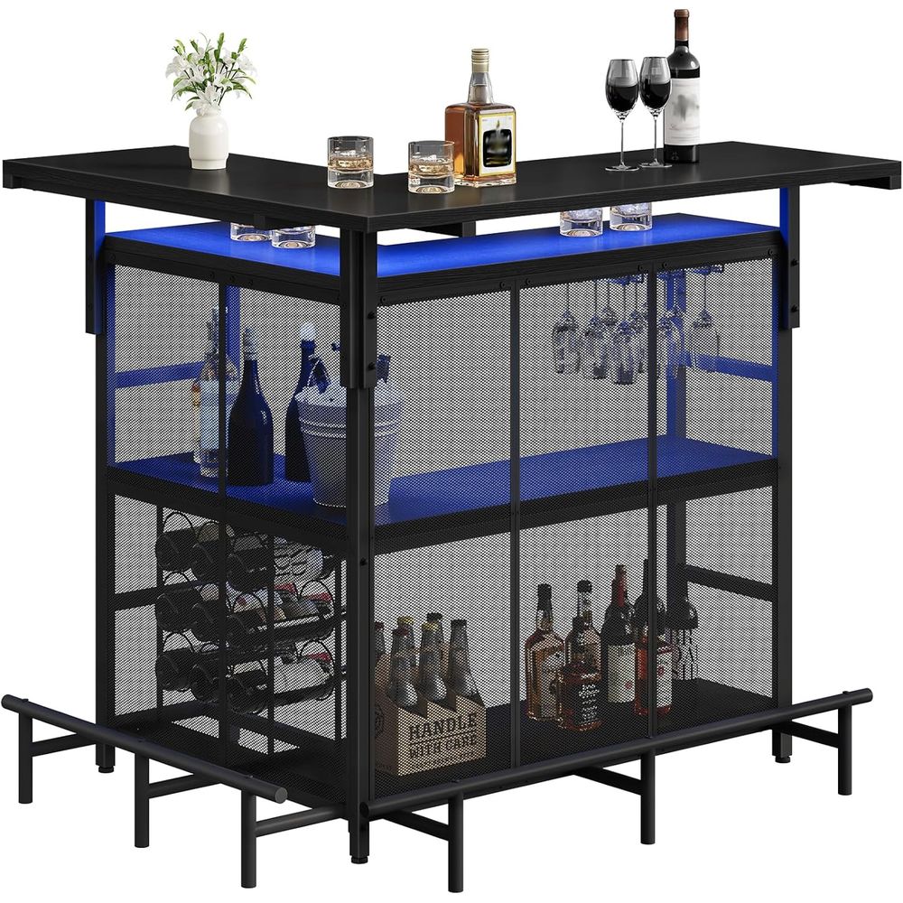Home Bar Shelves - ชุดบาร์ที่บ้าน, โต๊ะบาร์รูปตัว L พร้อมที่วางแก้ว, ชั้นวาง 4