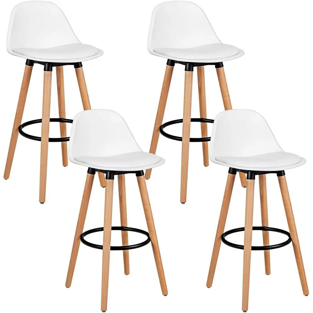 Home Bar Stools - ชุดเก้าอี้บาร์ 4 ตัวพร้อมเบาะหนัง PU ปรับความสูงได้ พนักพิงโค้ง