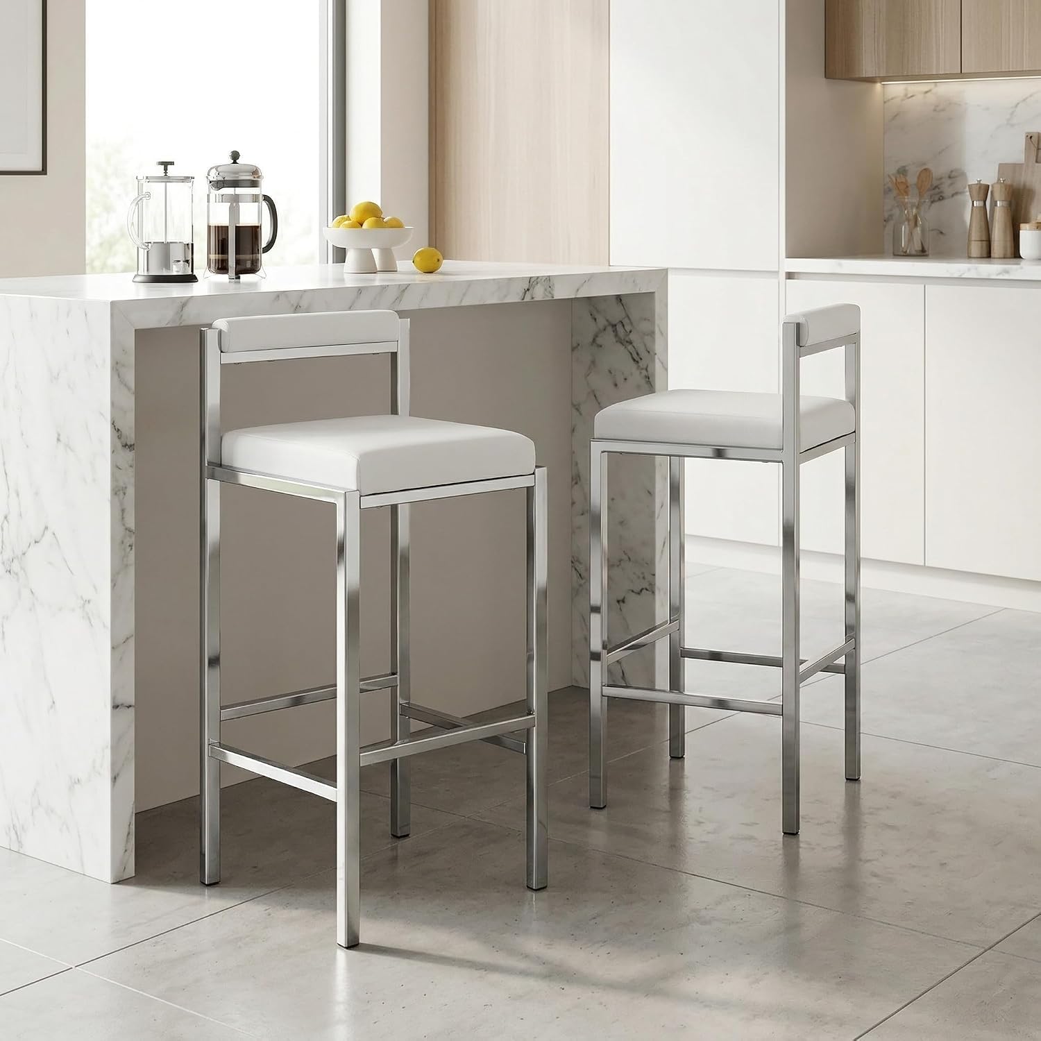 Home Bar Stools - ชุดเก้าอี้บาร์ 2 ตัว, เก้าอี้บาร์สูงระดับเคาน์เตอร์แบบโมเดิร์นขนาด 30 นิ้วพร้อมพนักพิง,