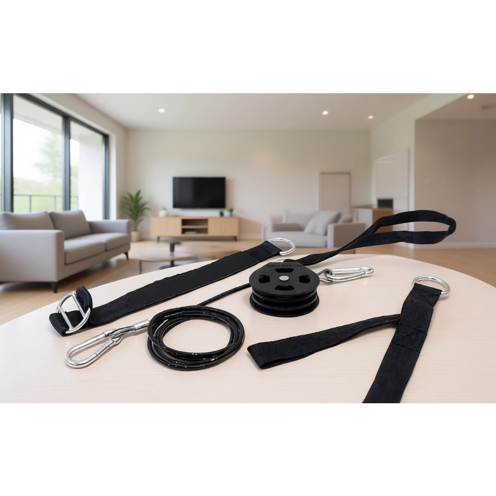 Home Bar And Gym - เครื่องดึงข้อศอกแบบพกพาพร้อมเชือกฝึกไตรเซปส์, ราววี-บาร์ และด้ามจับสามเหลี่ยมเสริมสำหรับการฝึกความแข็งแรงที่บ้าน
