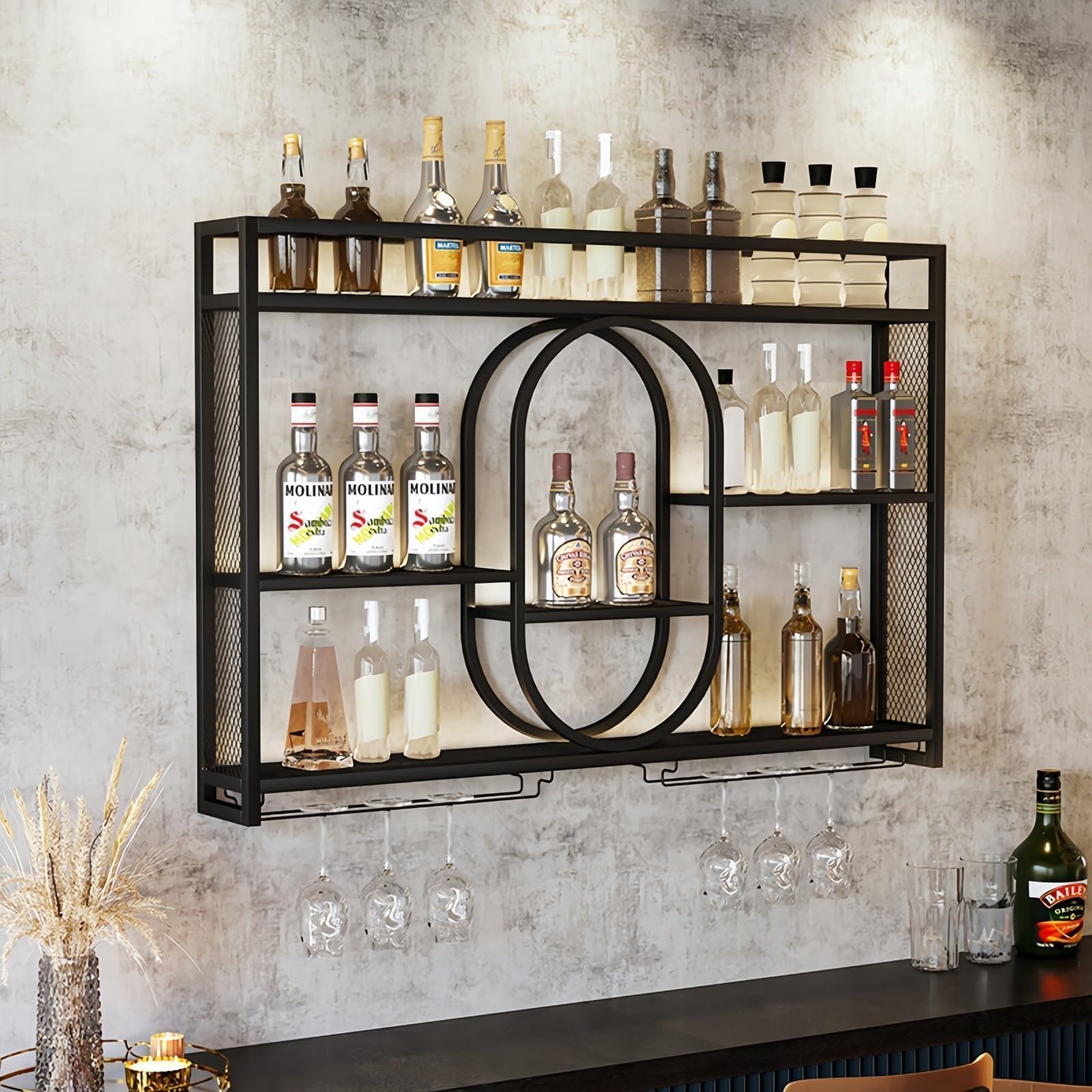ชั้นวางไวน์ติดผนังโลหะแบบอัพเก - Home Bar Shelves บทวิจารณ์และราคา