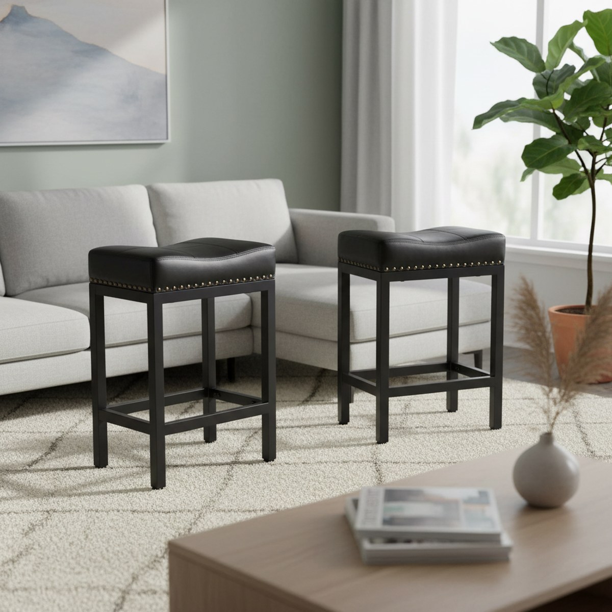 เก้าอี้บาร์หนัง PU สีดำ ขนาด 2 - Home Bar Stools บทวิจารณ์และราคา