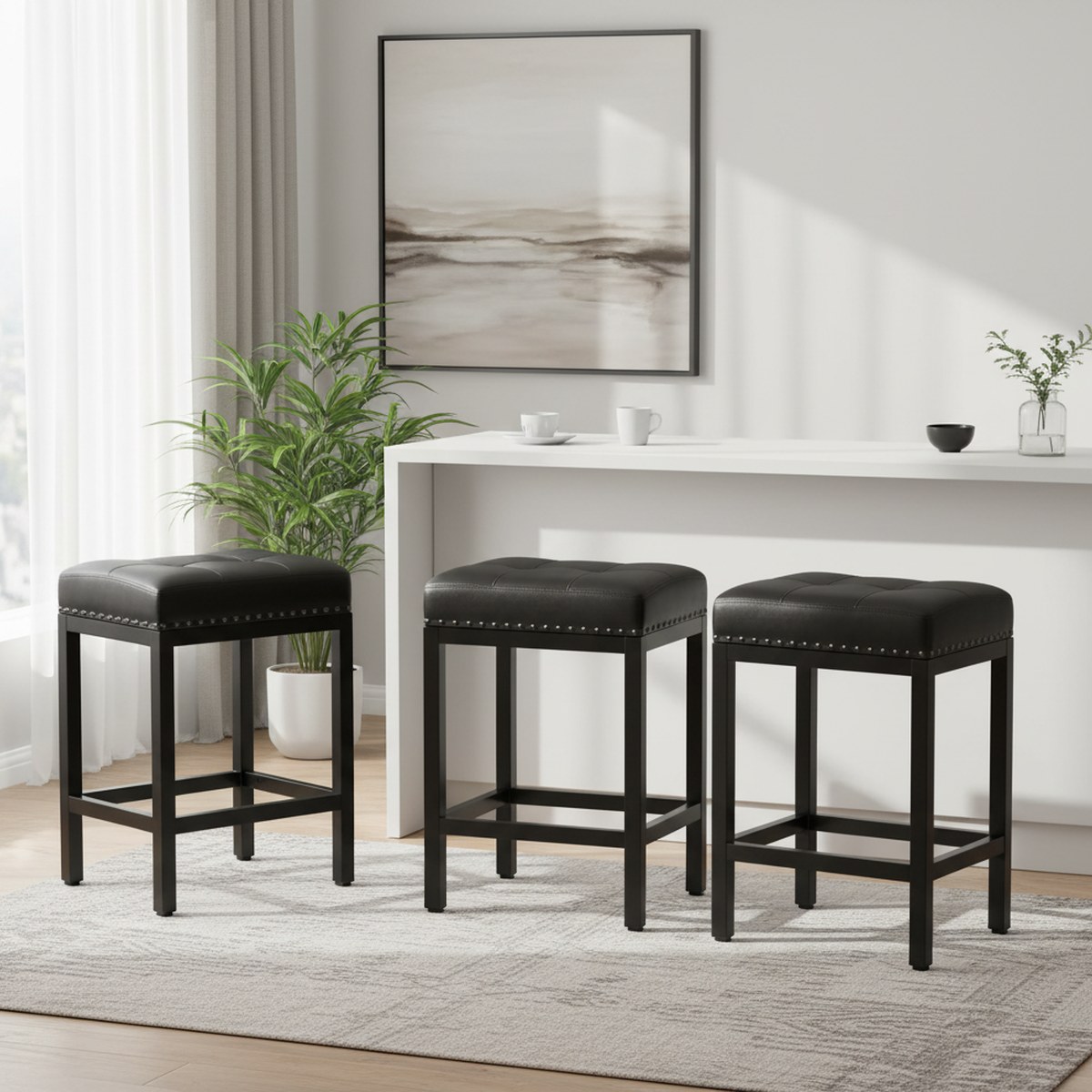 เก้าอี้บาร์หนัง PU สีดำ ขนาด 2 - Home Bar Stools บทวิจารณ์และราคา
